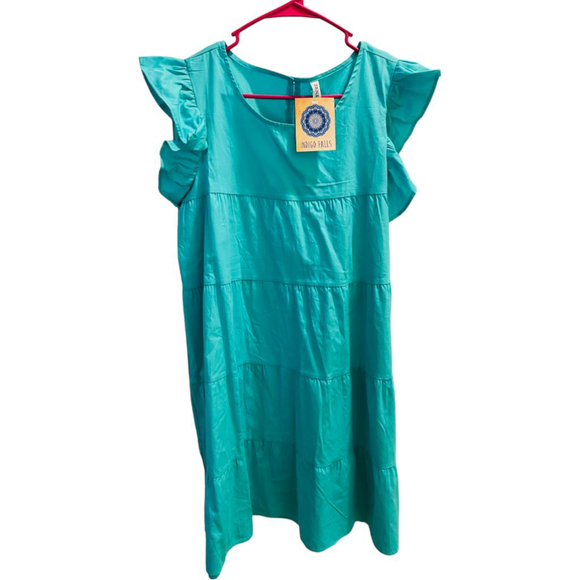 Zenana Women's Teal Tiered Ruffle Sleeve Shift Mini Babydoll Dress XL - Picture 4 of 5